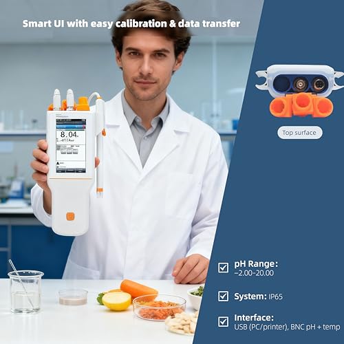 PH310T pH Meter Digital Touchscreen Portable IP65 Waterproof ±0.01pH Accuracy Slope Diagnosis 1000 Sets Storage for Drinking Water Pool Aquarium Lab Testing - style: Touchscreen Field Model