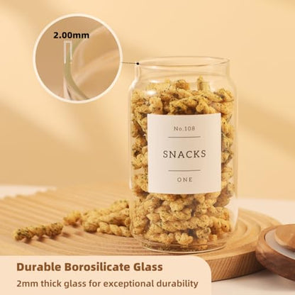 6 Pack Glass Canisters with Airtight Acacia Lids and 132 Kitchen Pantey Labels Preprint - 24 Fl Oz Borosilicate Glass Pantry Storage Jars Containers with Wooden Lids for Tea,Sugar,Cookie,Coffee,Candy - size: 24oz-6 Pack