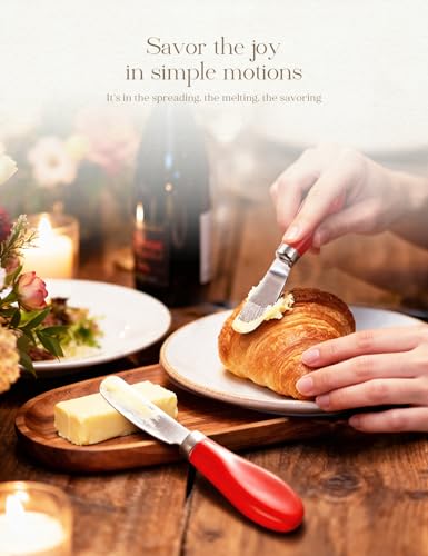 Stainless Steel Butter Spreader Knife 2 Pack with Handle for Kitchen Red | Dishwasher Safe, for Soft & Hard Cheese, Jam, Cold Butter - color: Red 2 Pack
