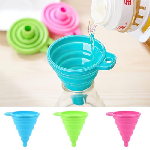 3 Pcs Portable Silicone Collapsible Funnel - Food Grade Mini Funnel for Liquids, Kitchen Use,Compact, Reusable Liquid Dispenser, Blue|Green|Pink - color: 1Pink+1Green+1Blue