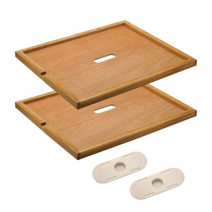 2pcs Beehive Inner Cover for 10 Frame Hive Box,Beeswaxed-Coated Bee Hive Cover,Beekeeping Supplies,Bee Hive Top Cover with Frame,Cover with Feeding Hole for Beekeeping Tool (2)