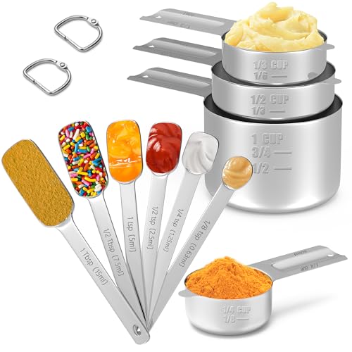 Stainless Steel Measuring Cups & Spoons Set for Cooking and Baking, Nesting Measuring Cups Measuring Spoons for Measuring Dry or Liquid Ingredients, Kitchen Gadgets, 10Pack - style: Non Magnetic-Square-10PCS