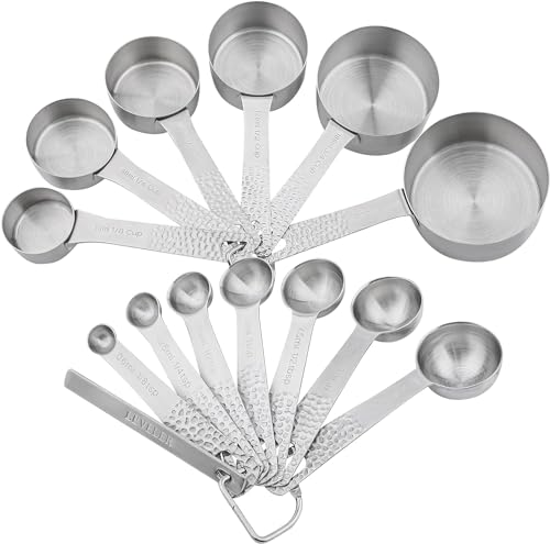 Measuring Cups and Spoons Set 14, Metric & US 18/8 Stainless Steel Measuring Cups and Spoons Set, Dry & Liquid Metal 6 Measure Cups & 7 Measure Spoons w/Leveler for Kitchen & Baking - color: Siliver
