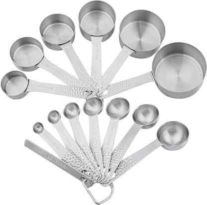 Measuring Cups and Spoons Set 14, Metric & US 18/8 Stainless Steel Measuring Cups and Spoons Set, Dry & Liquid Metal 6 Measure Cups & 7 Measure Spoons w/Leveler for Kitchen & Baking - color: Siliver