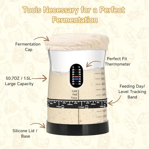 Coco Bird Pro Sourdough Starter Kit- 50oz Large Capacity Sourdough Starter Jar, 17 Flavorful Fermentation Recipes, Sourdough Bread Baking Supplies for Making Delicious Sourdough Breads(1PCS) - color: Black