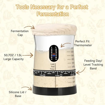 Coco Bird Pro Sourdough Starter Kit- 50oz Large Capacity Sourdough Starter Jar, 17 Flavorful Fermentation Recipes, Sourdough Bread Baking Supplies for Making Delicious Sourdough Breads(1PCS) - color: Black