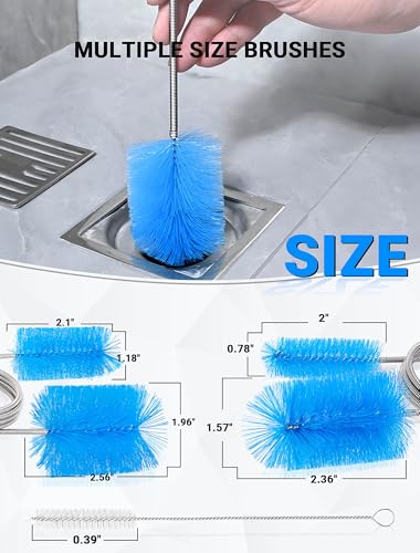 SARDVISA Flexible Long Drain Brush Tool with Large Double Elastic Nylon Ends, Stainless Steel Tube Cleaner Brush for Kitchen, Sink, Drain Pipe, and Long Pipe Cleaning, 2 Straw Cleaning Brushes - size: Large clean brush
