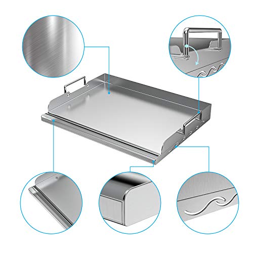 Skyflame Universal Stainless Steel Griddle Flat Top Plate with Even Heating Bracing for BBQ Charcoal/Gas Grills, Camping, Tailgating, and Parties 17" x 13" - size: 17" x 13" x 2.2"