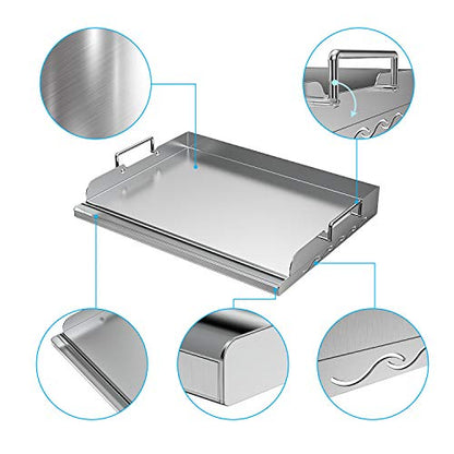 Skyflame Universal Stainless Steel Griddle Flat Top Plate with Even Heating Bracing for BBQ Charcoal/Gas Grills, Camping, Tailgating, and Parties 17" x 13" - size: 17" x 13" x 2.2"