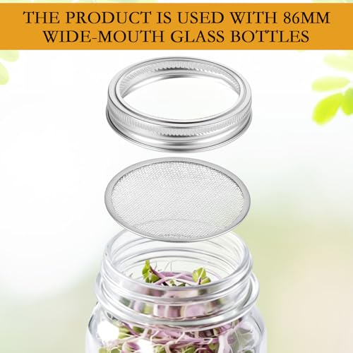 10Pcs Stainless Steel Screen Filter Strainer Lid for 82mm Wide Mouth Mason Jar, Sprouting Lids, Mason Jar Sprouting Lids