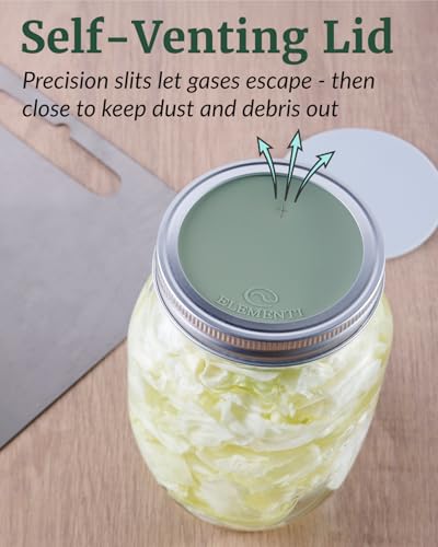 Elementi Mason Jar Fermentation Kit - Set of 2 Silicone Fermenting Lids & Wide Mouth Fermentation Weights - Sauerkraut, Kimchi & Pickling Kit - Airlocks for Fermenting Jar - color: Grey, Sage Green