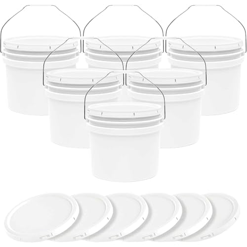 3.5-Gallon White Bucket Pail Container with Lid | Food Grade | Heavy-Duty Approx 90 MIL Extra Durable | Metal Handles with Plastic Grip | Multi-Use | Easy Stack and Store | BPA Free - 6 Pack - color: White - 3.5 Gallon, size: 6 Packs