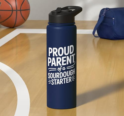 Proud Parent Sourdough Starter Active Yeast Stainless Steel Insulated Water Bottle - color: Navy Blue