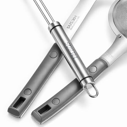 3 Pieces Spider Strainer Skimmer Spoon Set, Fine Mesh Stainless Steel Sieve Food Strainers, Large Hole Slotted Colander Frying Spoons, Strainer Ladle Wire Skimmer Spoon with Handle for Kitchen