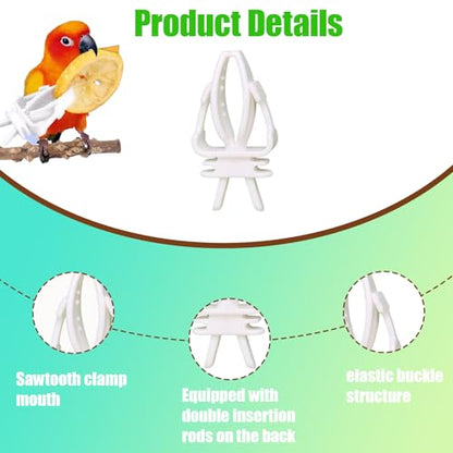 10 Pieces Millet Holder for Bird Cages, White Plastic Fruit, Vegetable, Snacks Food Feeder Clips Cuttlebone Holder for Small Bird Parrot Parakeet Budgie Cockatiel Conure Cockatoo Macaw Cage Accessorie - color: White