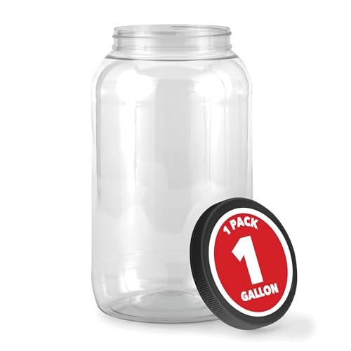 Stock Your Home 1 Gallon Clear Plastic Jars with Lids (1 Pack) 128 oz Wide Mouth Large Jar with Lid, Big Container for Candy, Cookies, Arts & Crafts, Bartender Money Tips, Kitchen & Pantry Storage - size: 1 Gallon