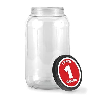 Stock Your Home 1 Gallon Clear Plastic Jars with Lids (1 Pack) 128 oz Wide Mouth Large Jar with Lid, Big Container for Candy, Cookies, Arts & Crafts, Bartender Money Tips, Kitchen & Pantry Storage - size: 1 Gallon