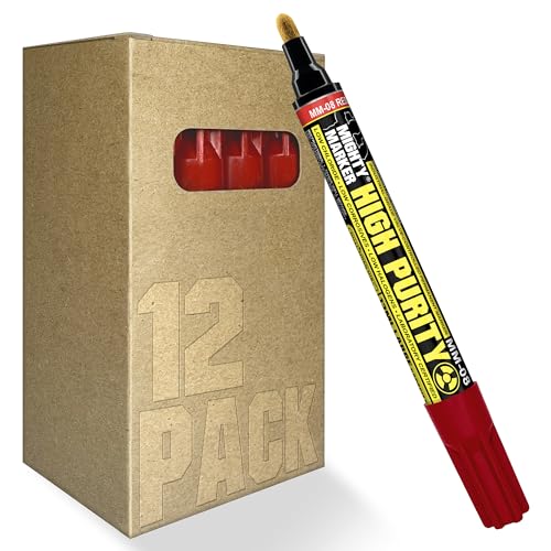 High Purity MM-08 Dual Tip Marker, 13ml Lab-Tested Paint, Dual Cone/Chisel Tip, Low Corrosive, Low Halogen & Chloride, Certificate & Lab Analysis Included, Made in USA - Red 12 Pack - color: Red