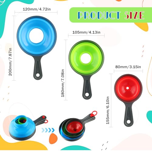 3 Set Silicone Canning Funnel for Wide and Regular Jars,Collapsible Food Grade Small Medium Large Funnel Set for Filling Solid Particles,Powder and Liquid