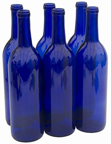 North Mountain Supply - W5CB6 750ml Glass Bordeaux Wine Bottle Flat-Bottomed Cork Finish - Case of 6 - Cobalt Blue - color: W5 Cobalt Blue