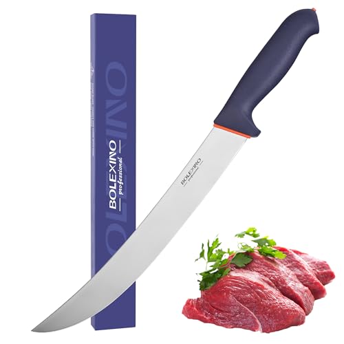 10.5 inch Curved Cimeter Knife W/Non-slip Softgrip,Professional Butcher Knife For Meat Cutting, X50CrMoV15 Stainless Steel, Ideal for Hunting, Kitchen & Home Use - color: ‌Navy Blue, size: 10.5"