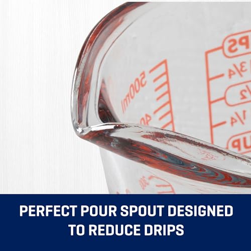 16 Oz Glass Measuring Cup, Tempered Glass Liquid Measuring Cup with Handle & Spout, Dual Imperial & Metric Etched Markings, Microwave Dishwasher Safe for Kitchen Baking Cooking, 2 Cup
