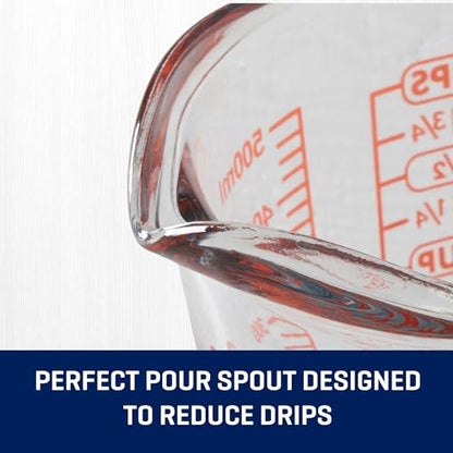 16 Oz Glass Measuring Cup, Tempered Glass Liquid Measuring Cup with Handle & Spout, Dual Imperial & Metric Etched Markings, Microwave Dishwasher Safe for Kitchen Baking Cooking, 2 Cup