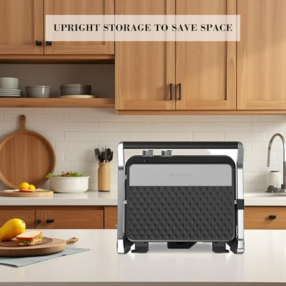 Panini Press,4 Slices Contact Grill with Removable Non-Stick Coated Grill and Flat Plates,Panini Makers with Temperature Control and Timer,Open 180 Degrees,Grill and Griddle (Half black with sus) - color: Half black with sus