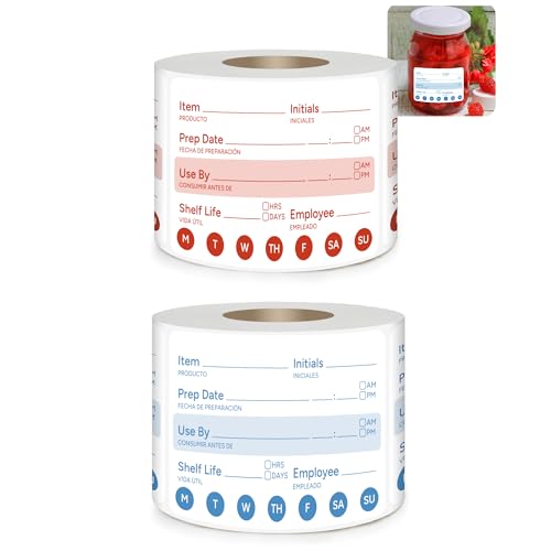 2 Rolls 600 Pcs 2 X 3 inch Removable Food Date Sticker Labels, Easy to Write for Freezer, Refrigerator Food Containers Date Sticker, Leftover Labels (Blue-Red-2X3inch) - style: Blue-Red-2X3inch
