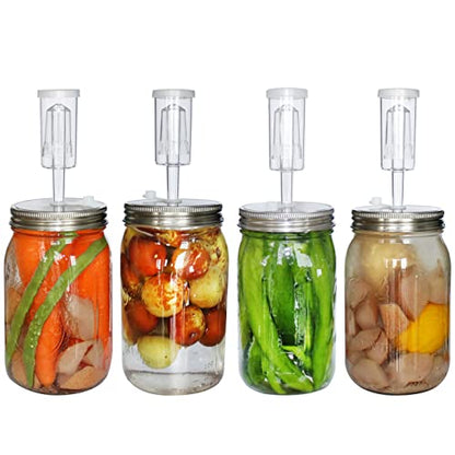 laffeya Stainless Steel Fermentation Lids for Wide Mouth Mason Jars, 4 Set | 4 Ferment Lid+Fermenting airlock+Grommet+Rings, for Sauerkraut, Pickle, Kimchi, Hot sauce. Fits 3.38in wide-mouth (Jars excl)