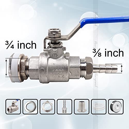 3/4" O.D. thread to 3/8 inch barb stainless steel home brewing bulkhead ball valve fitting kit, for gallon beer pot brew kettle spigot - size: 3/4" thread -3/8" barb