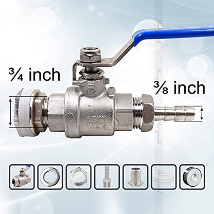 3/4" O.D. thread to 3/8 inch barb stainless steel home brewing bulkhead ball valve fitting kit, for gallon beer pot brew kettle spigot - size: 3/4" thread -3/8" barb