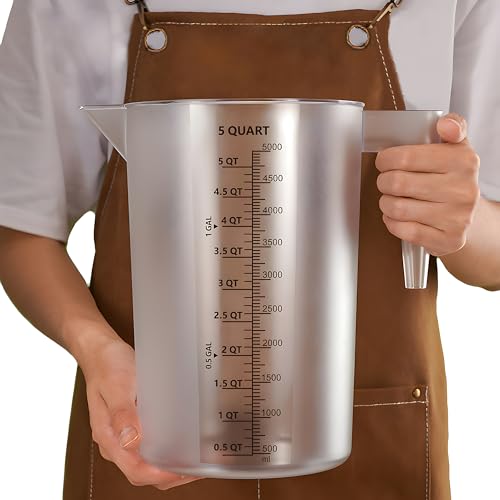 Large 5000 ml Measuring Cup, 1 Gallon Measuring Pitcher with Quart, Gallon & mL Markings, Heavy-Duty Measuring Container for Engine Oil, Chemicals, Mixing & Fluid Transfer - size: 1 Gal (5 QT / 5000 mL）