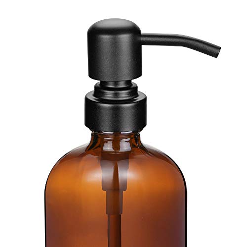 2 Pack Thick Amber Glass Pint Jar Soap Dispenser with Matte Black Stainless Steel Pump, 16ounce Boston Round Bottles Dispenser with Rustproof Pump for Essential Oil, Lotion Soap | Stainless Steel Pumps, Refillable Bottles, For Kitchen & Bathroom - color: