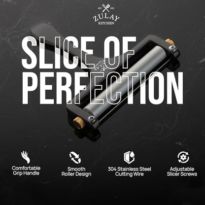 Zulay Kitchen Stainless Steel Wire Cheese Slicer - Adjustable Hand Held Cutter with 2 Extra Wires - Premium Cheese Shaver For Mozzarella, Cheddar, Gruyere - Black - color: Matte Black