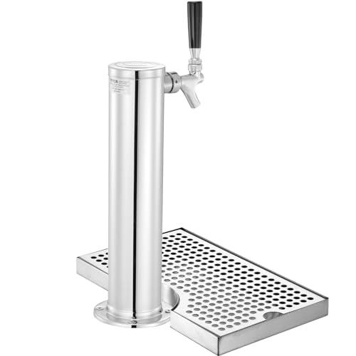 VEVOR Kegerator Tower Kit, Single Tap Beer Conversion Kit, Stainless Steel Keg Beer Tower Dispenser with Dual Gauge CGA320 Regulator & D-System Keg Coupler, Beer Drip Tray for Party Home - style: Single Tap