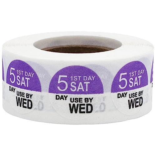 Dissolvable Saturday Through Wednesday 5 Day Food Rotation Labels, 3/4 Inch Use By Stickers, 500 Total Adhesive Labels on a Roll for Restaurant and Kitchen Prep – Made in the USA - color: Saturday