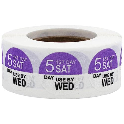 Dissolvable Saturday Through Wednesday 5 Day Food Rotation Labels, 3/4 Inch Use By Stickers, 500 Total Adhesive Labels on a Roll for Restaurant and Kitchen Prep – Made in the USA - color: Saturday