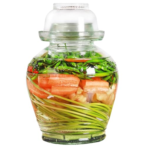 Vencer 2.5 Liter Traditional Glass Fermenting Jar With Lid and Pressure stone,Glass Fermentation Tank for Pickling Kimchi Sauerkraut,VHF-007 | With Lid and Pressure Stone, Glass Fermentation Tank, For Pickling Kimchi Sauerkraut - size: 2.5L