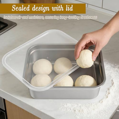 2 Pack Pizza Dough Proofing Box, Stackable Stainless Steel Bread Proofing Box and Dough Container with Lid, 12.6 * 10.2 Inch Food Storage Box Container, Large Capacity Pizza Dough Storage Container