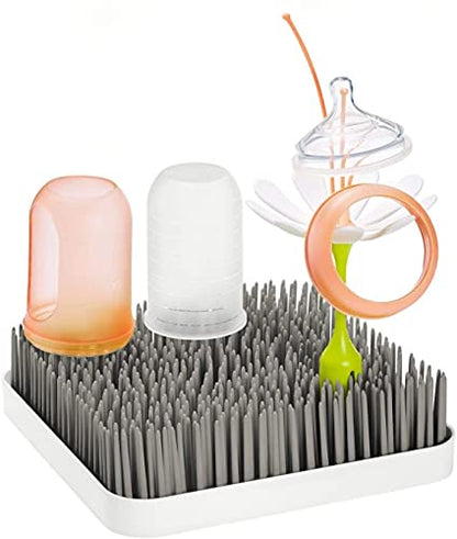 Boon Grass Plastic Drying Rack - Modern Countertop Baby Bottle Organizer - 9.75 x 9.88 x 3.0 inches - Gray
