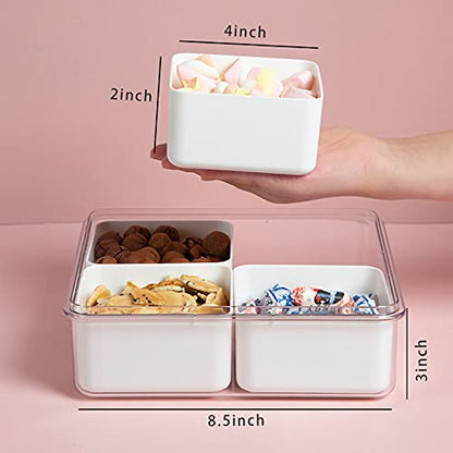 3Pack Snackle Box Divided Veggie Serving Tray with Lid Salad Keeper with 4 Removable Boxes Stackable Refrigerator Organizer Bins Produce Saver for Meal Prep Fruit Vegetable Lunch Meat - size: 3 Pack