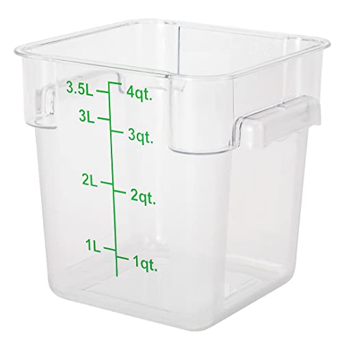 Restaurantware Met Lux 4 Quart Brine Buckets 10 Square Marinating Containers - With Volume Markers Built-In Handles Clear And Green Plastic Dough Rising Buckets Freezer-Safe Lids Sold Separately - size: 4 Quarts, style: 10 Count