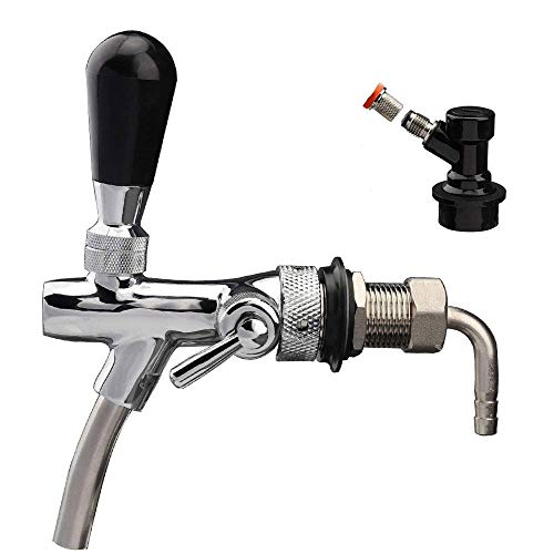 OneBom Beer Tap with Flow Control, Beer Draft Faucet Adurable, with Black Handle Lever & Liquid Ball Lock Post for Keg Home Bar - color: 2'' Adjustable Tap