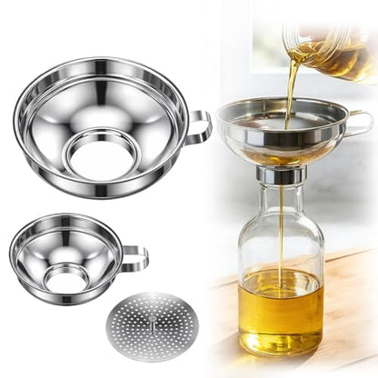 3-Piece Stainless Steel Canning Funnel Set with Strainer, Wide Mouth & Regular Jars Funnels, Food-Grade Kitchen Funnels for Transferring Jam, Spices, Beans, and Dry Goods (3pcs)