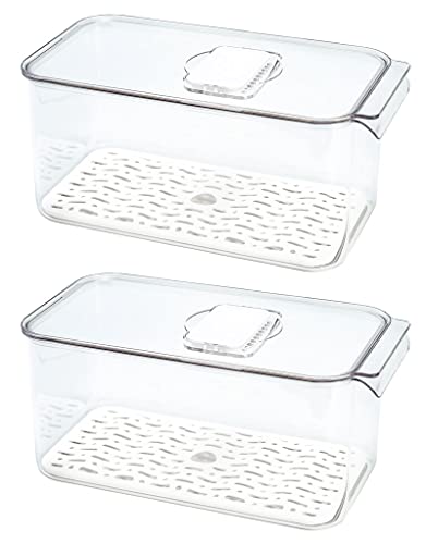 SANNO Produce Saver Refrigerator Organizer Bins with Lids And Removable Drain Tray Food Storage Container Fridge Stackable Freezer Bins For Kitchen Produce Fruit Vegetable (Set of 2) - size: 12.4” x 6.4”x 5.7"+12.4” x 6.4”x 5.7"