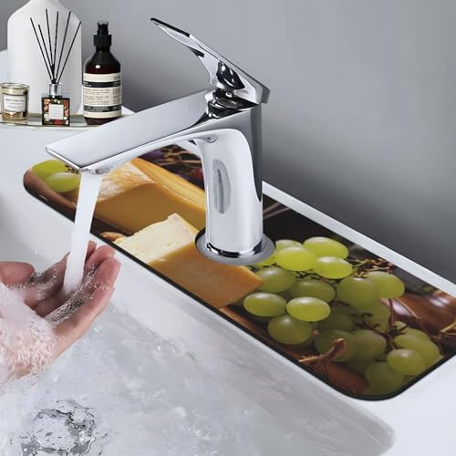 White Wine Cheese Faucet Mat for Kitchen Sink, Super Absorben Faucet Pad Splash Catcher, Diatomite Fast Drying Stone Faucet Handle Drip Catcher Tray Mat for Bathroom Sink Drying Pad 15" x 5.5"
