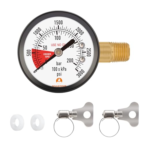 2" Pressure Gauge for CO2 Beer keg Regulator,Regulator Gauge,0-3000psi,Left Hand Thread, with 2 Additional Sealing gaskets and Hose Clamps - size: LF hand,3000psi