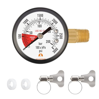 2" Pressure Gauge for CO2 Beer keg Regulator,Regulator Gauge,0-3000psi,Left Hand Thread, with 2 Additional Sealing gaskets and Hose Clamps - size: LF hand,3000psi