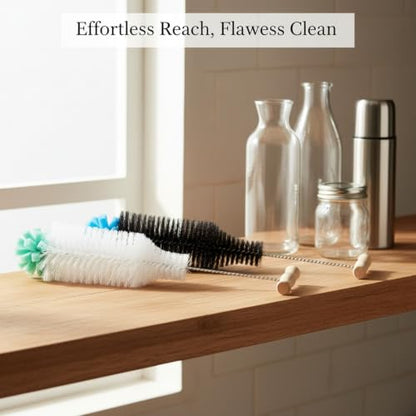 Narrow Neck Bottle Cleaner, Long Handle Stainless Steel Sponge Brush for Slim Containers and Tubes, Green
